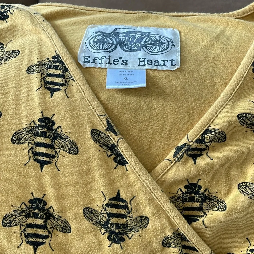 Effie’s Heart Mustard Yellow Bee Novelty Print Wrap top dress with pockets XL - Picture 11 of 11